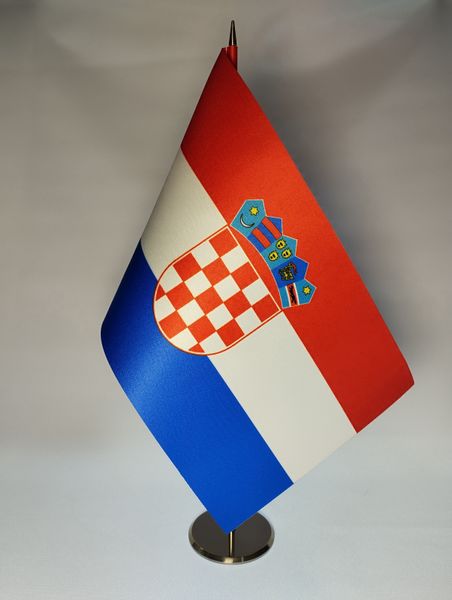 Прапорець настільний одномісний з нержавійки в комплекті з атласним прапором 25х15 см TF-0001 фото